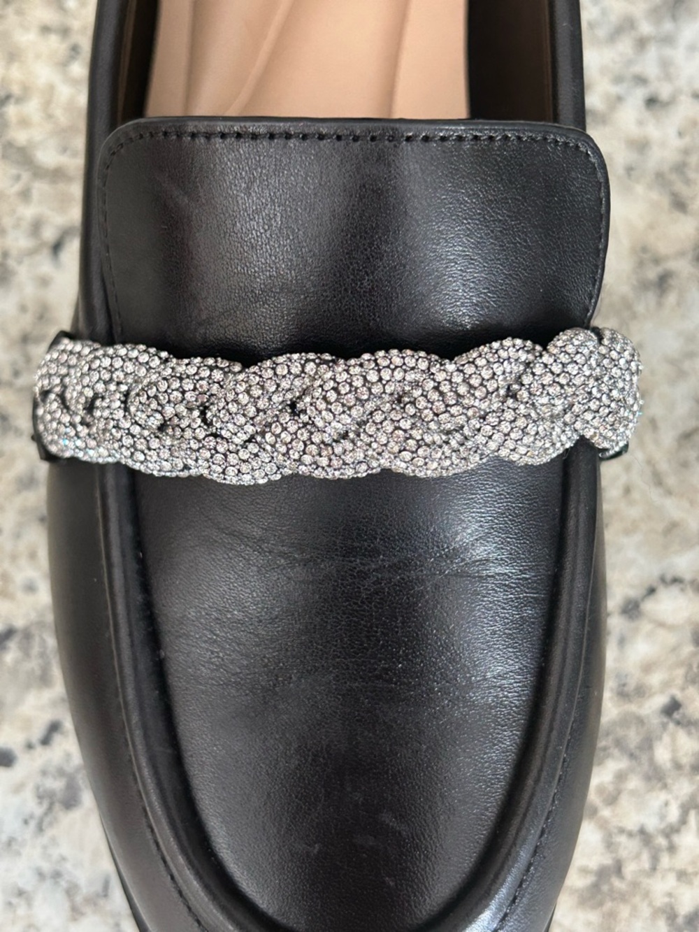 Gianni Bini Bristow Black Leather Rhinestone Braided Loafers Sparkly Size 6.5 - Picture 9 of 12